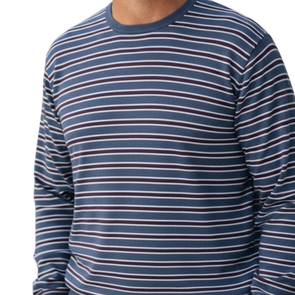 Saks Fifth Avenue Silk Cotton Striped Crewneck Sweater Blue Burgundy Men's XL
